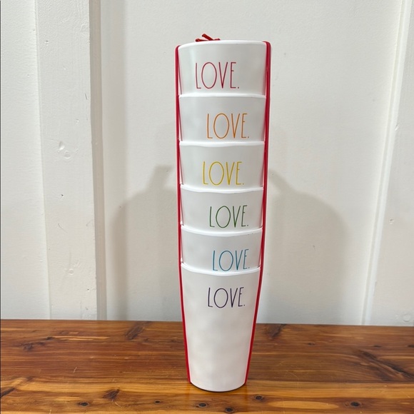 NWT Rae Dunn Melamine Colorful LOVE Stacking Cups - Picture 1 of 5